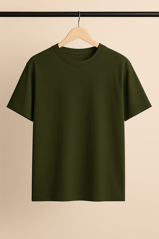 Olive Green Plain Drop Shoulder